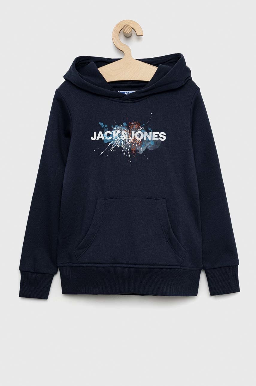 Jack & jones bluza copii culoarea albastru marin, cu glugă, cu imprimeu