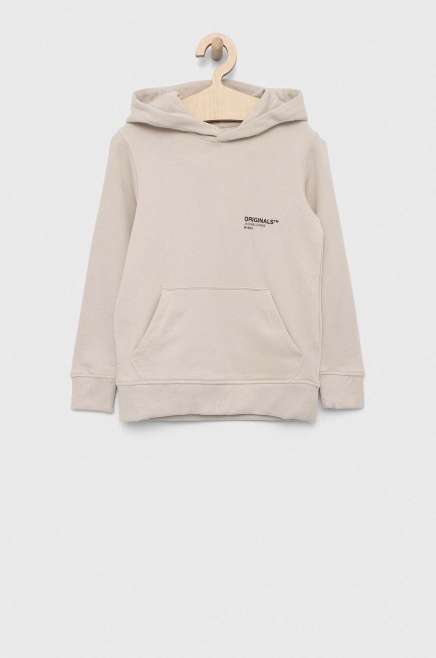 

Дитяча бавовняна кофта Jack & Jones колір бежевий з капюшоном з принтом