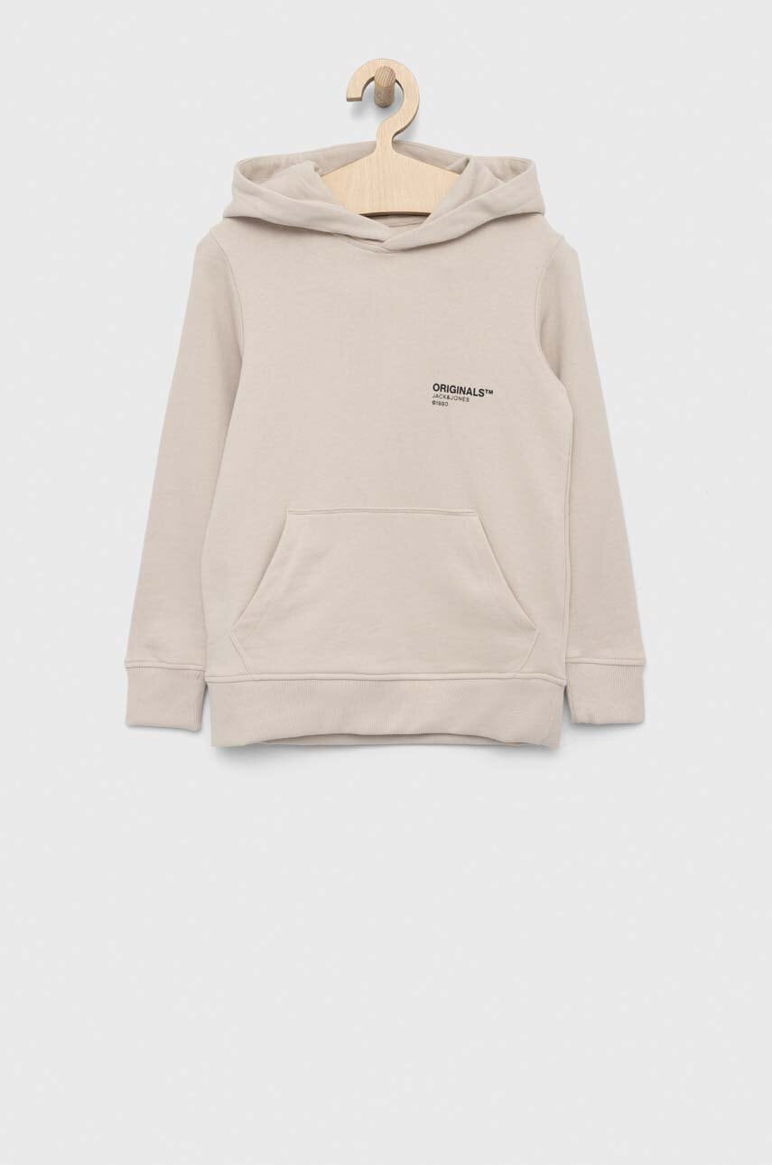 Детская хлопковая кофта Jack & Jones цвет бежевый с капюшоном с принтом Детская хлопковая кофта Jack & Jones цвет бежевый с капюшоном с принтом