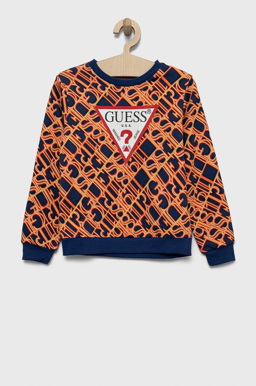 

Детски памучен суичър Guess в оранжево с принт, Оранжев