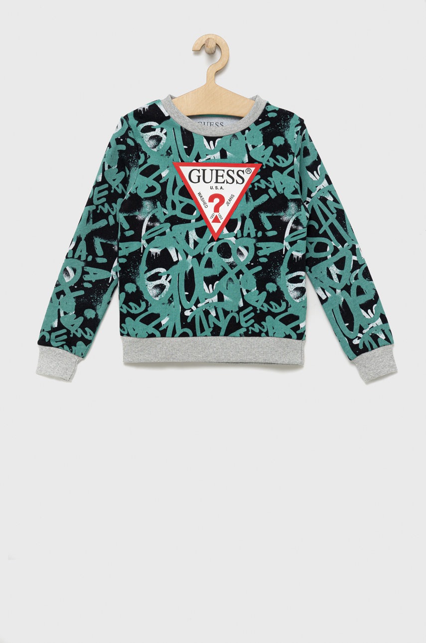 

Дитяча бавовняна кофта Guess колір бірюзовий з принтом