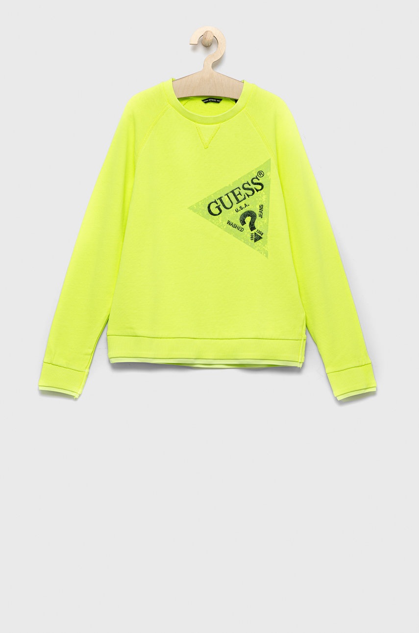 

Детски памучен суичър Guess в жълто с изчистен дизайн, Жълт