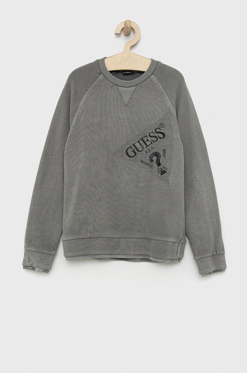 

Дитяча бавовняна кофта Guess колір сірий однотонна