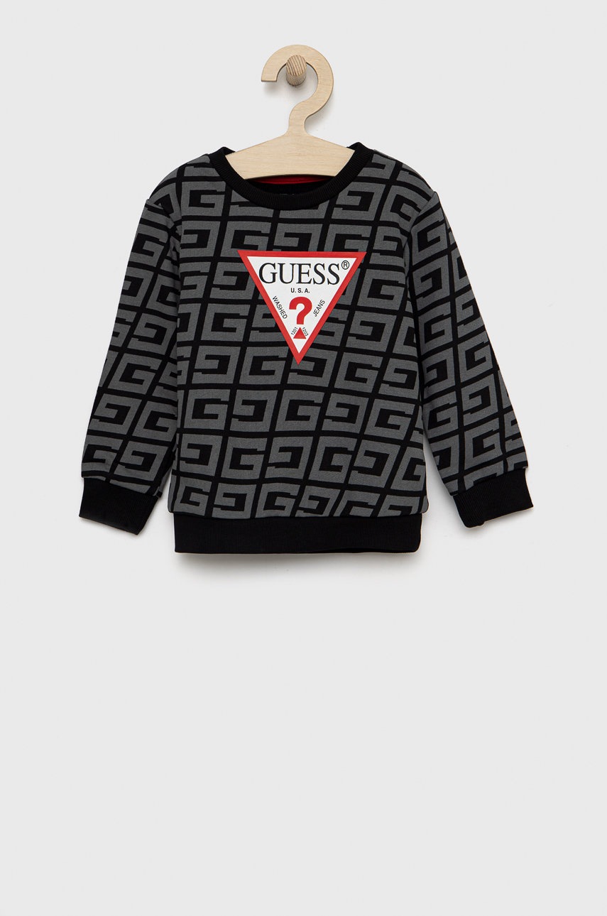 

Детски памучен суичър Guess в сиво с апликация, Сив