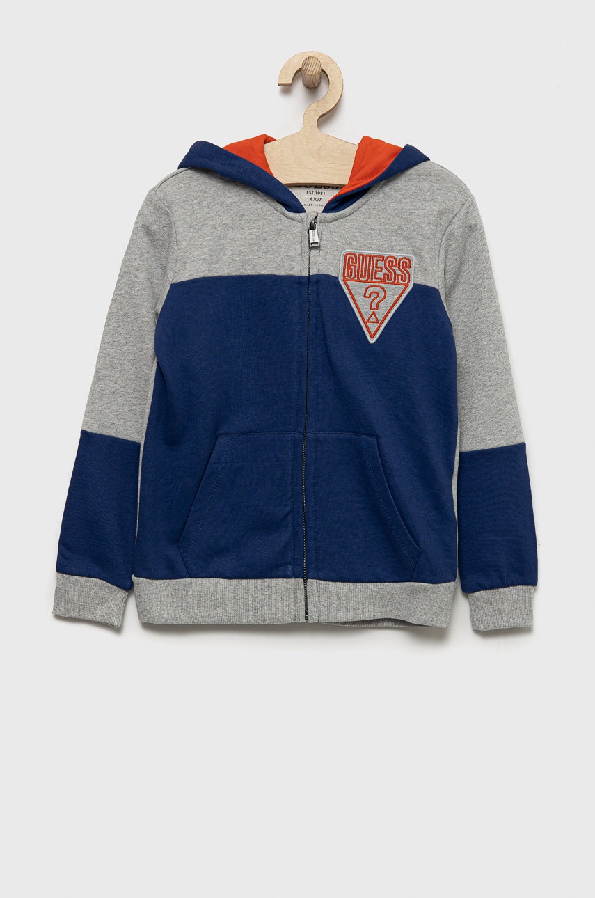 Детская хлопковая кофта Guess цвет серый с аппликацией Детская хлопковая кофта Guess цвет серый с аппликацией