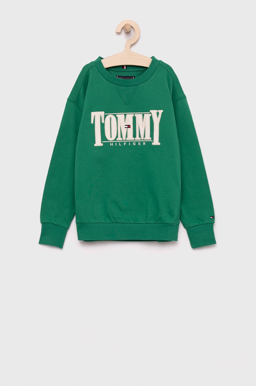 

Детски суичър Tommy Hilfiger в зелено с апликация, Зелен