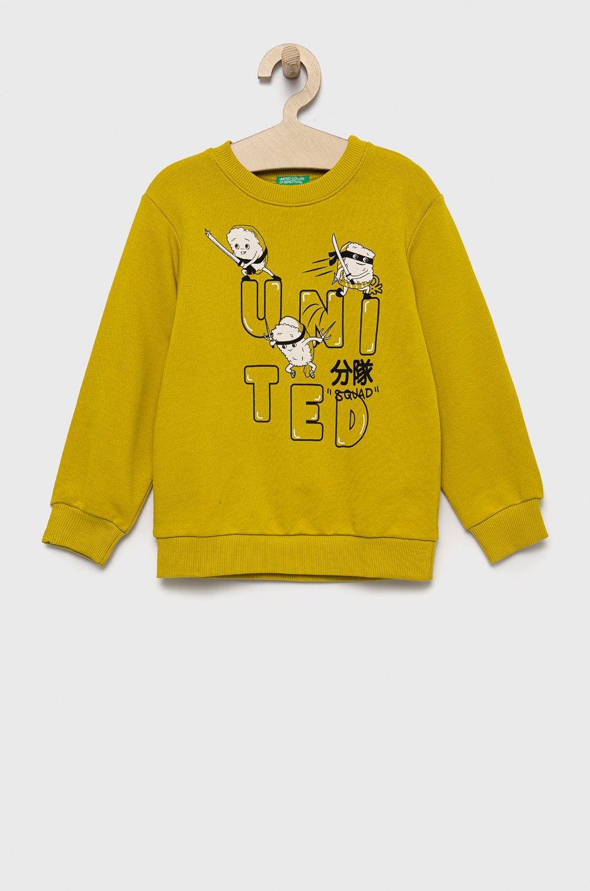 

Дитяча бавовняна кофта United Colors of Benetton колір зелений з принтом