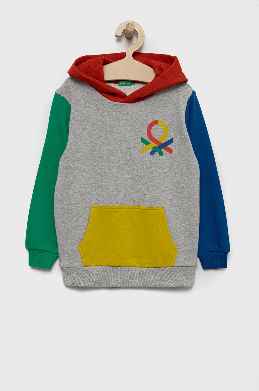 

Детски памучен суичър United Colors of Benetton в сиво с принт, Сив