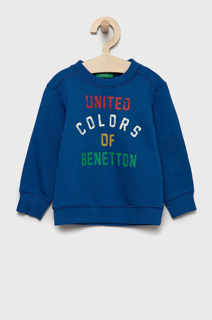 

Детски памучен суичър United Colors of Benetton с принт, Син