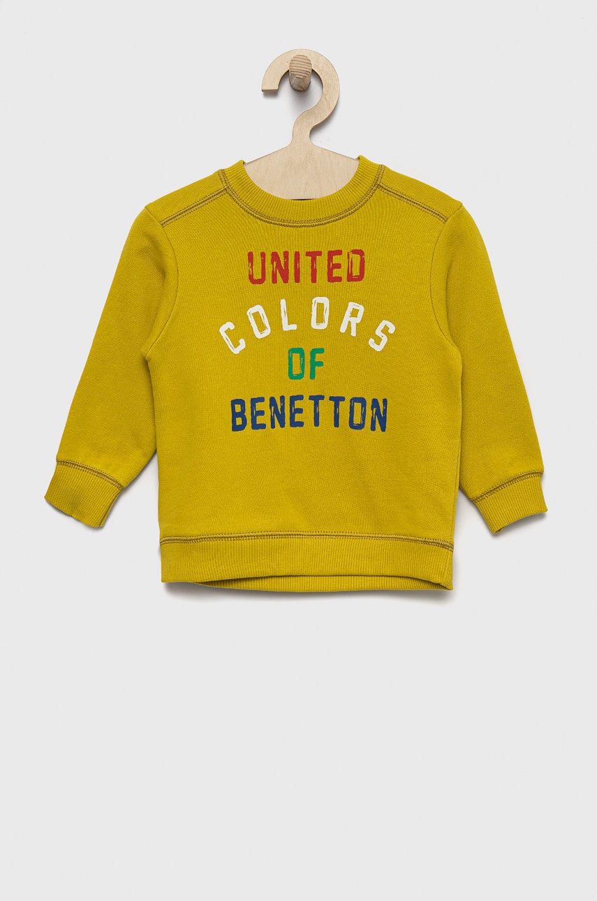 

Детски памучен суичър United Colors of Benetton в зелено с принт, Зелен
