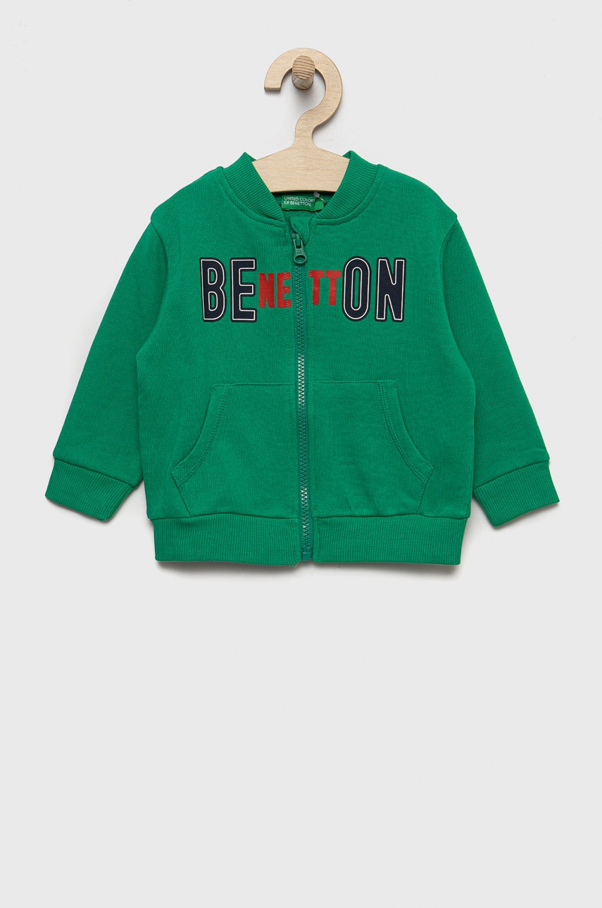 

Детски памучен суичър United Colors of Benetton в зелено с принт, Зелен
