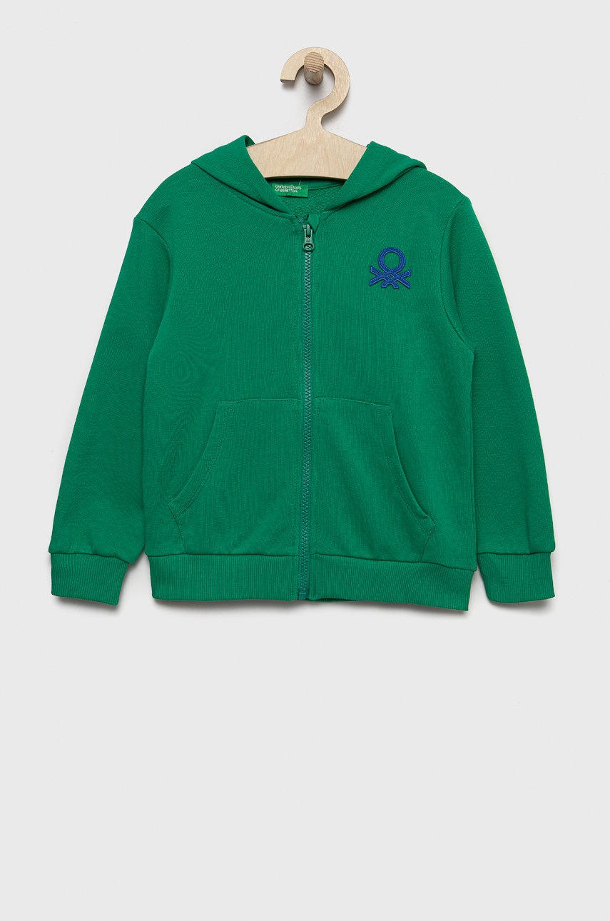 

Детски памучен суичър United Colors of Benetton в зелено с апликация, Зелен
