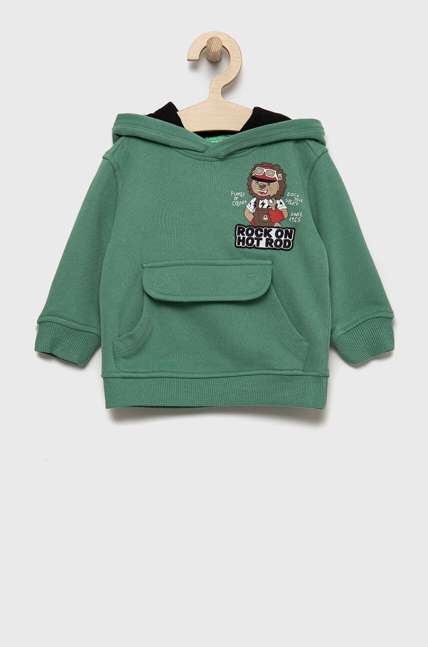 

Детски памучен суичър United Colors of Benetton в зелено с апликация, Зелен