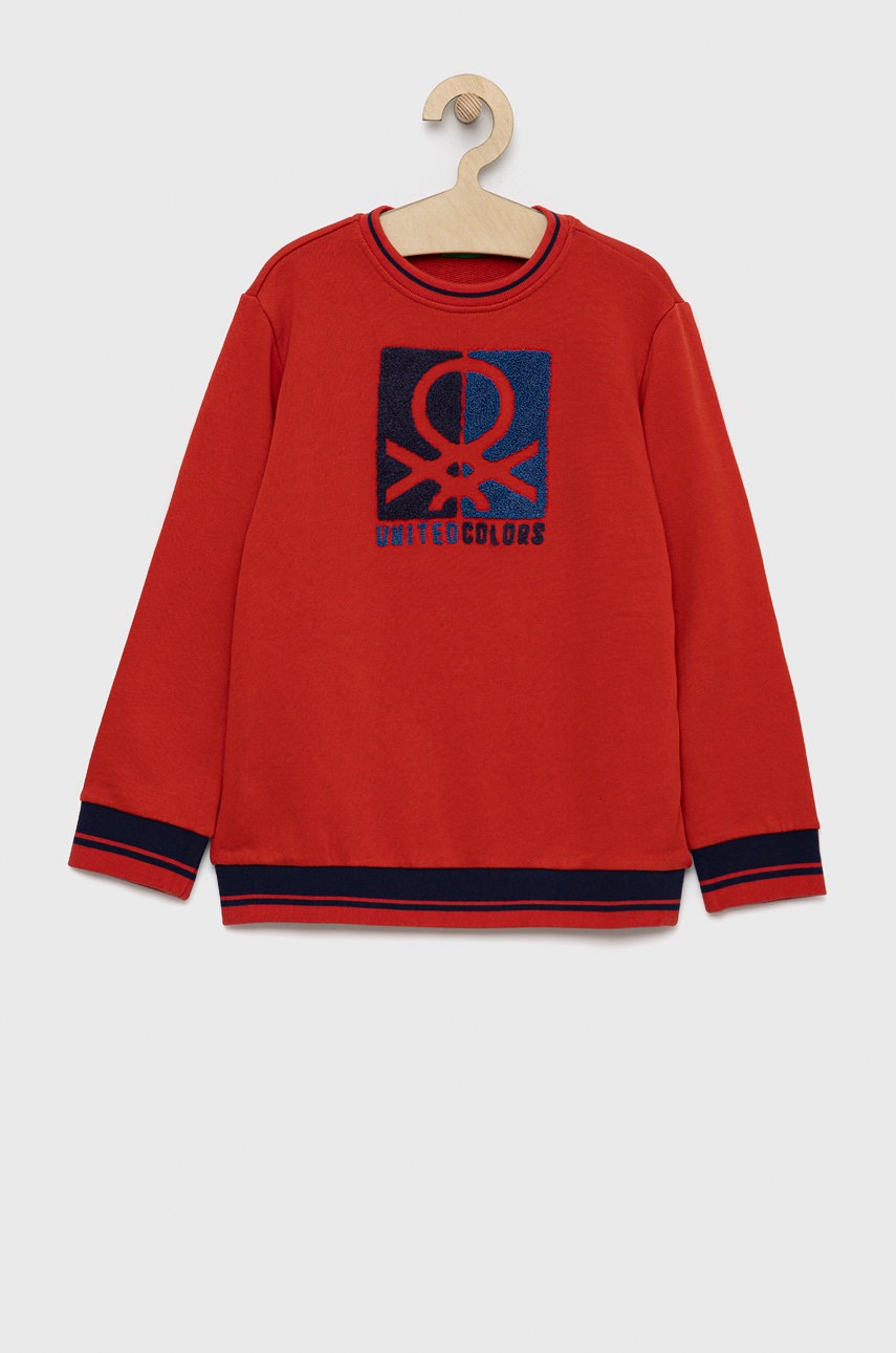 

Дитяча бавовняна кофта United Colors of Benetton колір червоний з аплікацією