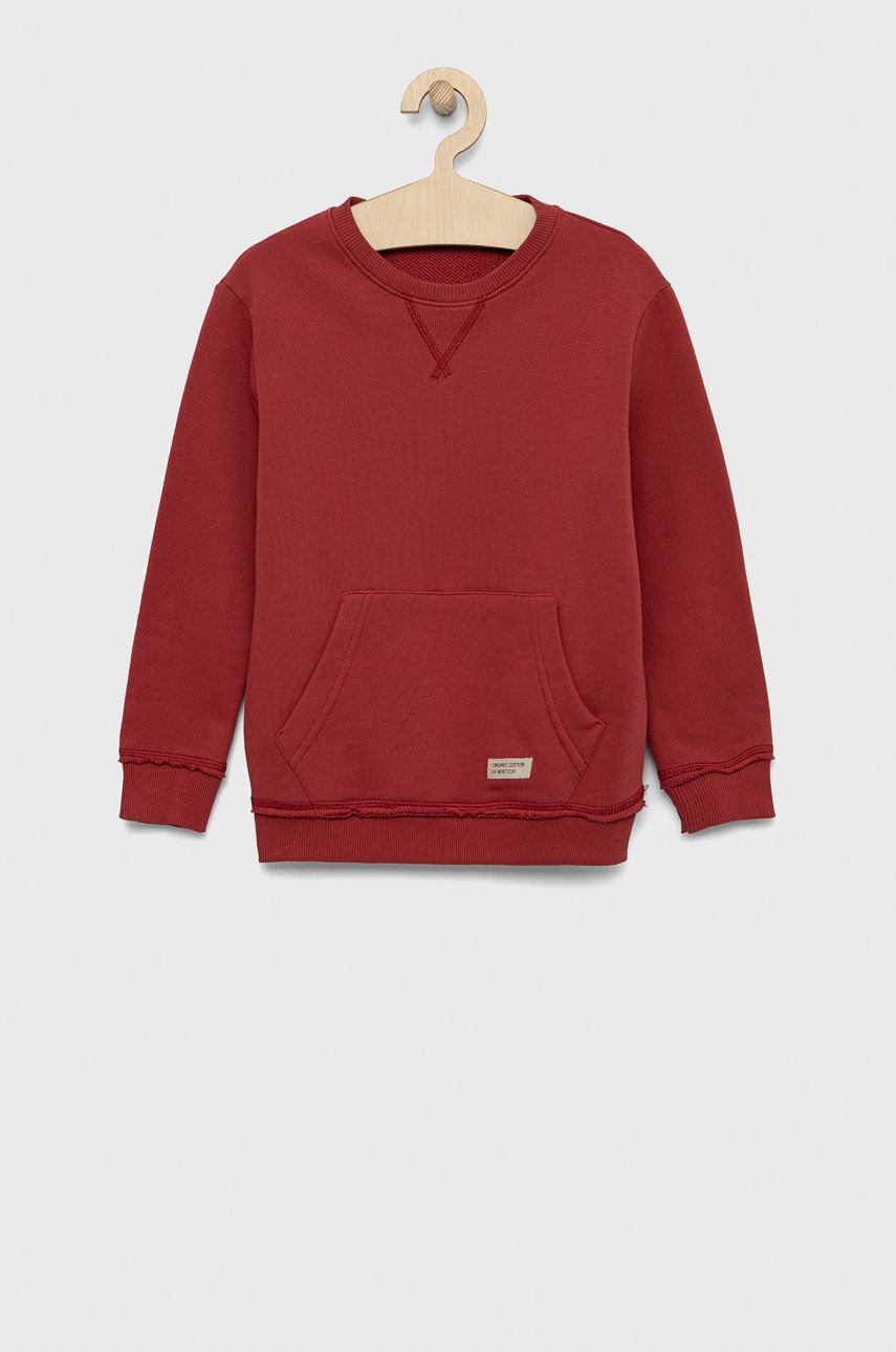 

Детская хлопковая кофта United Colors of Benetton цвет бордовый однотонная