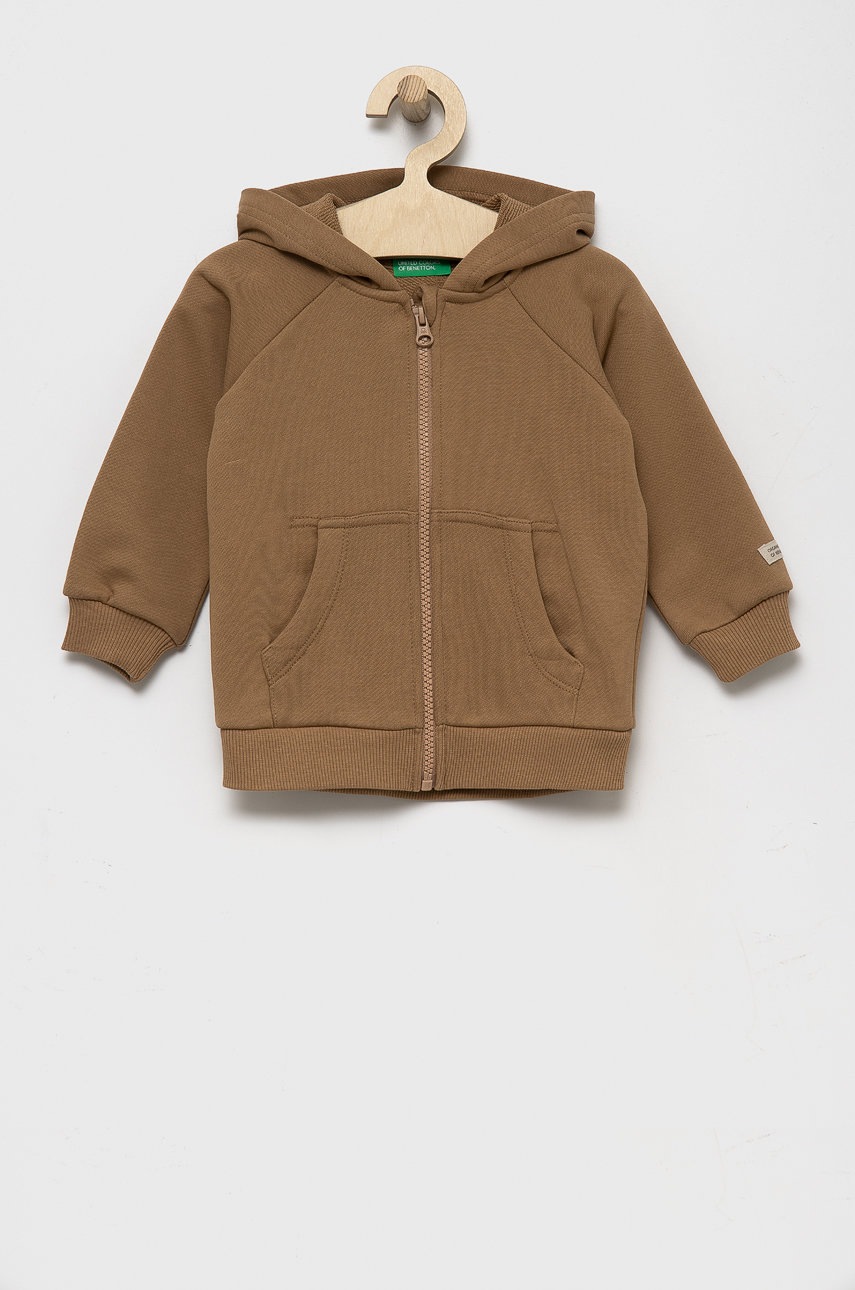 Детская хлопковая кофта United Colors of Benetton цвет коричневый однотонная Детская хлопковая кофта United Colors of Benetton цвет коричневый однотонная