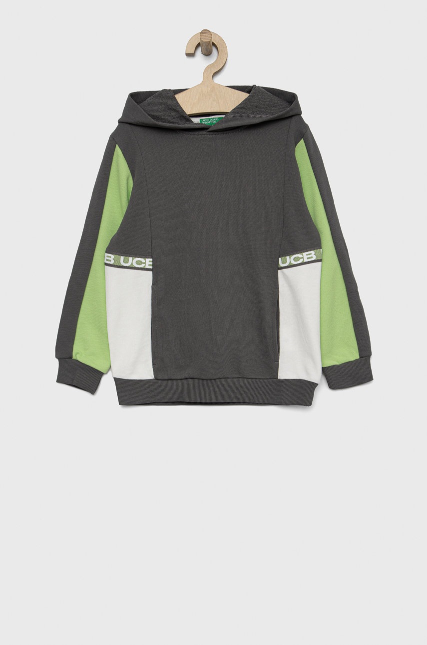 

Детская хлопковая кофта United Colors of Benetton цвет серый однотонная