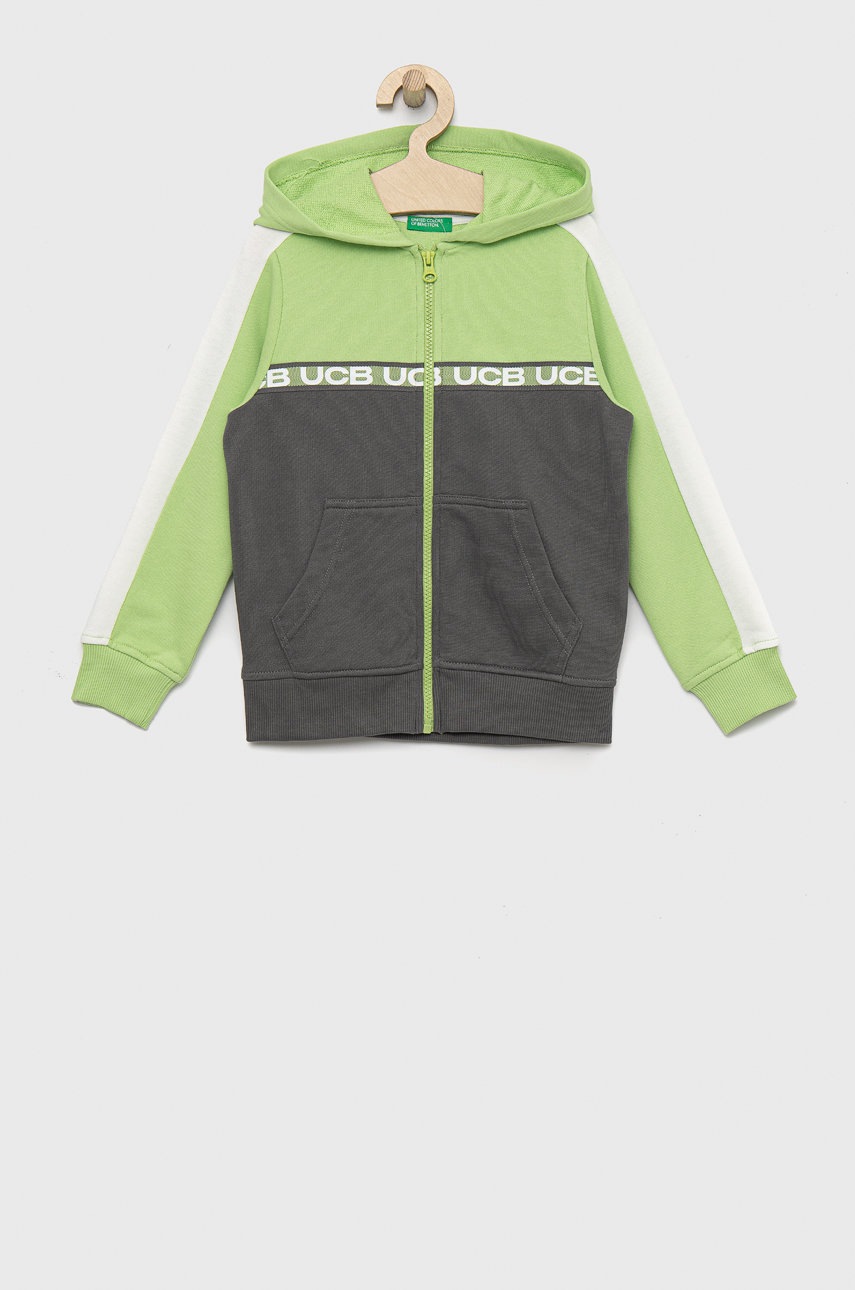 

Детская хлопковая кофта United Colors of Benetton цвет зелёный однотонная