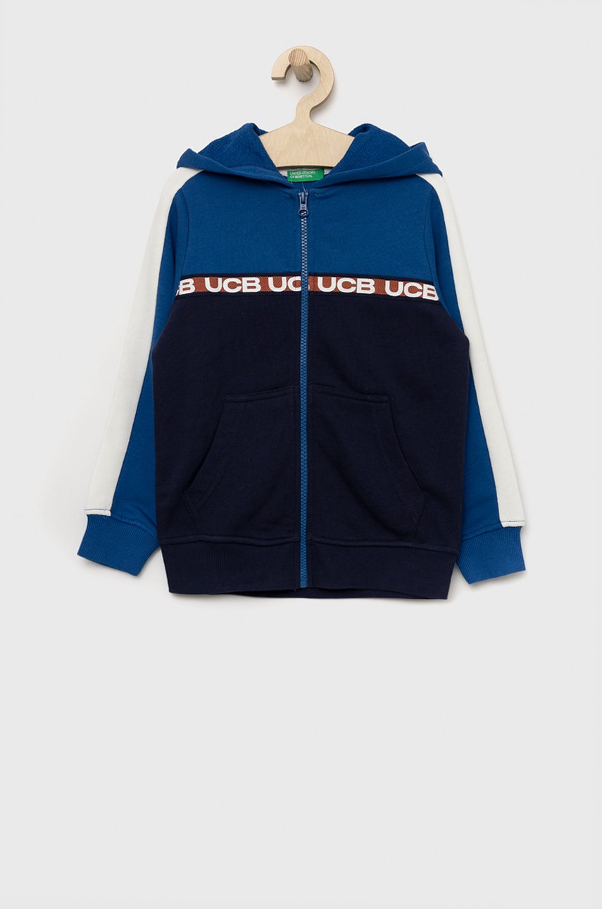 

Детски памучен суичър United Colors of Benetton с изчистен дизайн, Син