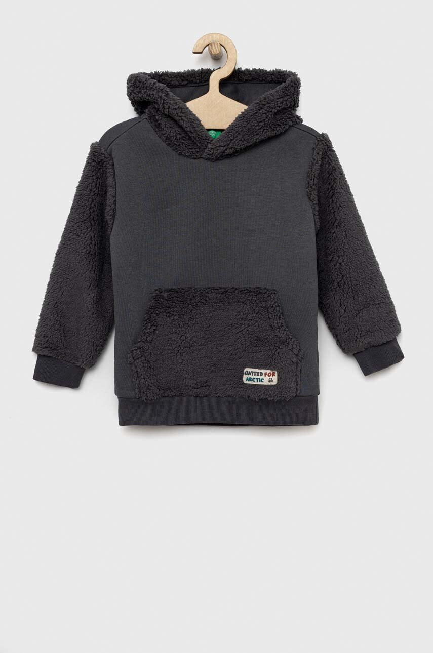 United colors of benetton bluza copii culoarea gri, cu glugă, neted