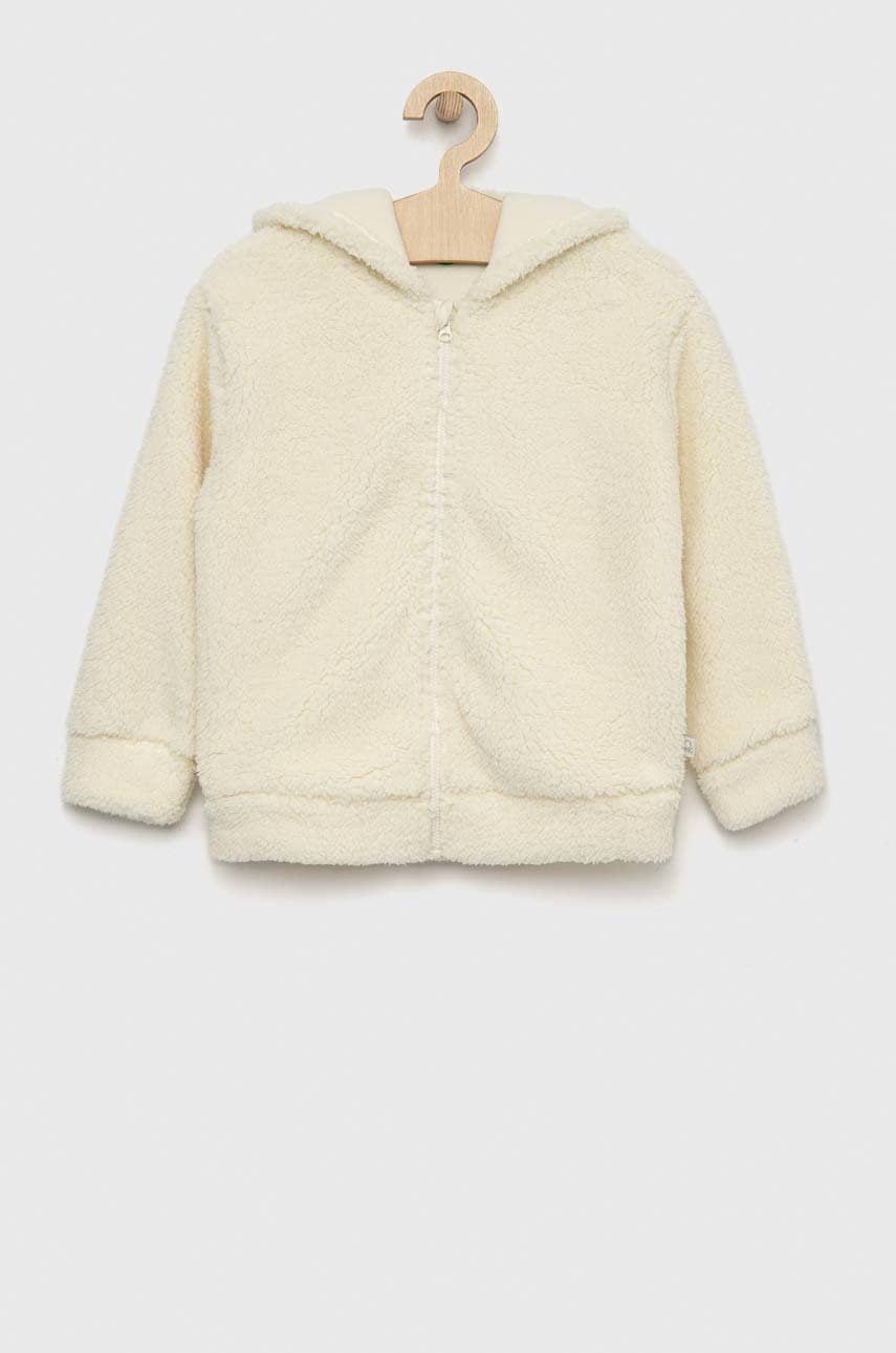 United Colors Of Benetton bluza copii culoarea bej, cu glugă, neted