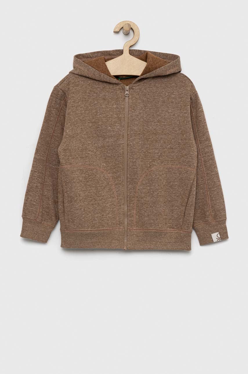 Детская кофта United Colors of Benetton цвет коричневый с капюшоном меланж Детская кофта United Colors of Benetton цвет коричневый с капюшоном меланж