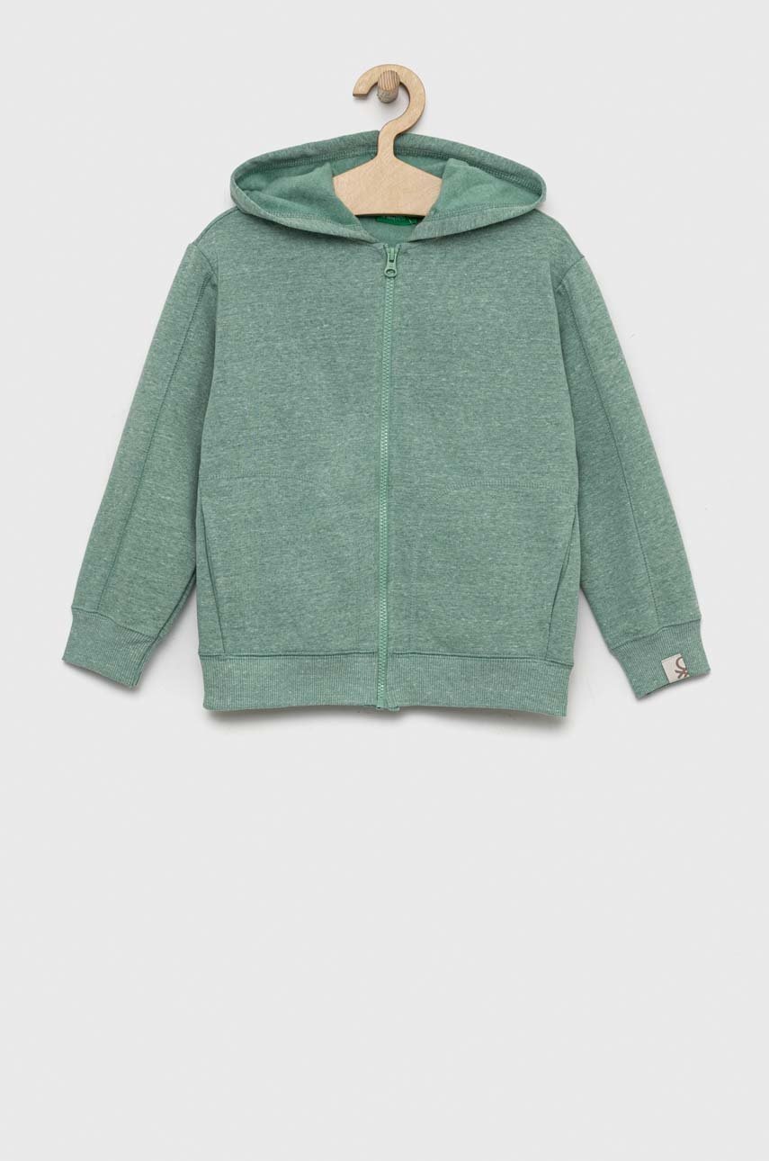 

Дитяча кофта United Colors of Benetton колір зелений з капюшоном меланж