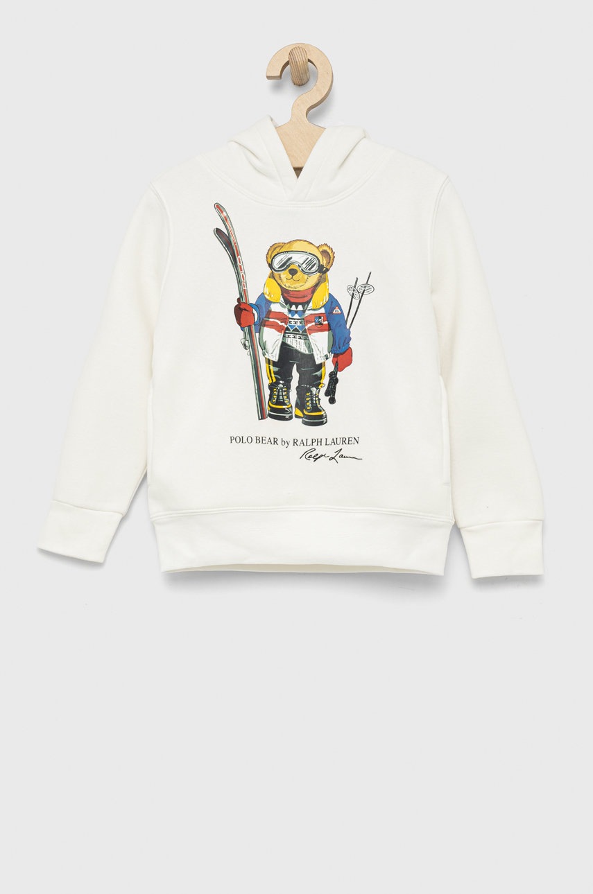 

Детски суичър Polo Ralph Lauren в бяло с качулка с принт, Бял