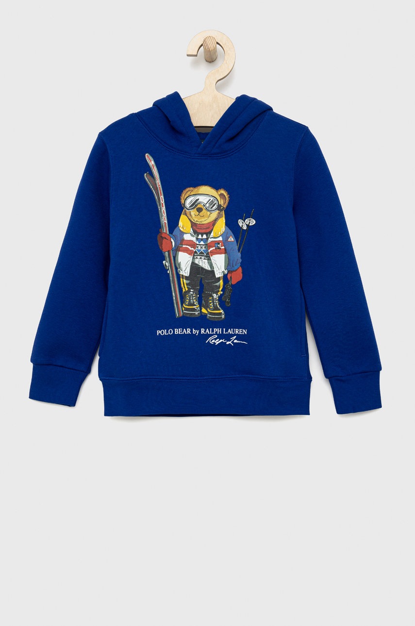 

Детски суичър Polo Ralph Lauren с качулка с принт, Син