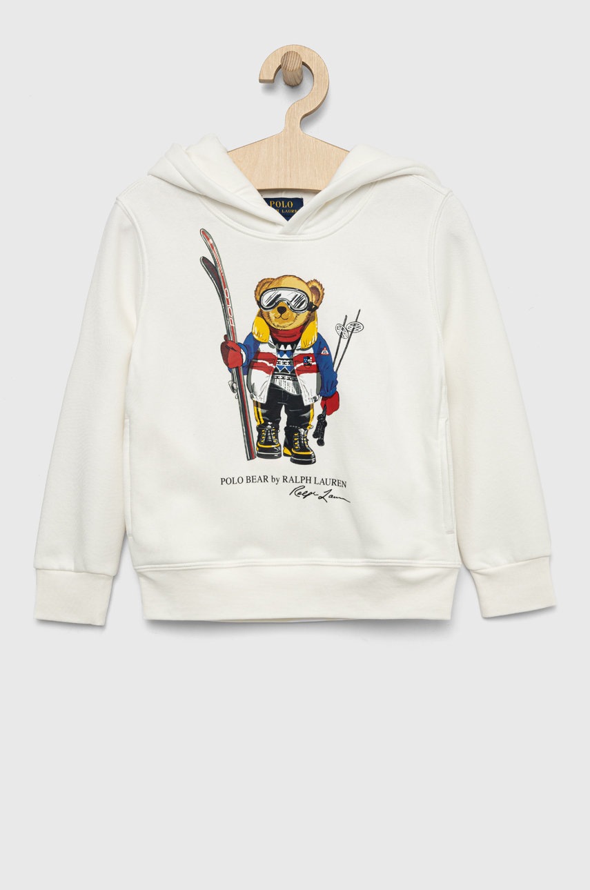 

Детски суичър Polo Ralph Lauren в бяло с качулка с принт, Бял