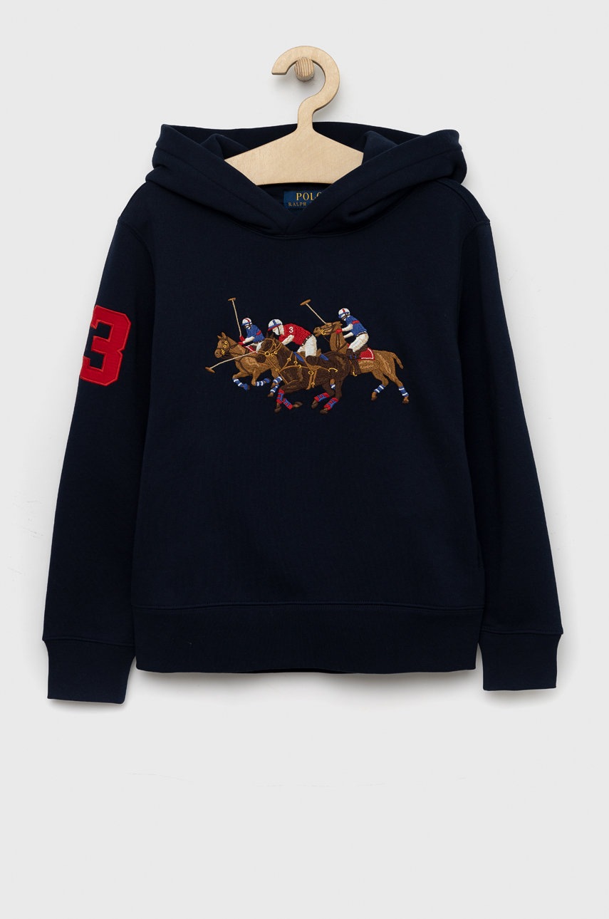

Детски суичър Polo Ralph Lauren в тъмносиньо с качулка с апликация, Тъмносин