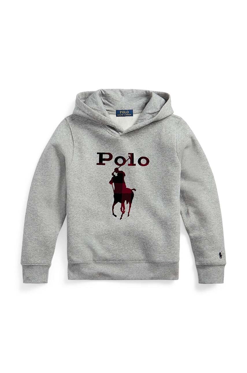 

Дитяча кофта Polo Ralph Lauren колір сірий з капюшоном з аплікацією