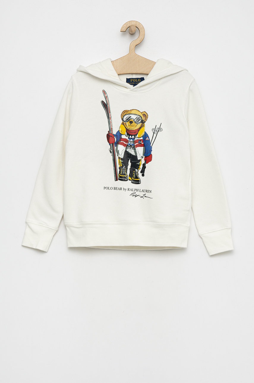 

Детски суичър Polo Ralph Lauren в бяло с качулка с принт, Бял