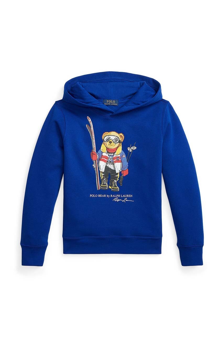 

Детски суичър Polo Ralph Lauren с качулка с принт, Син