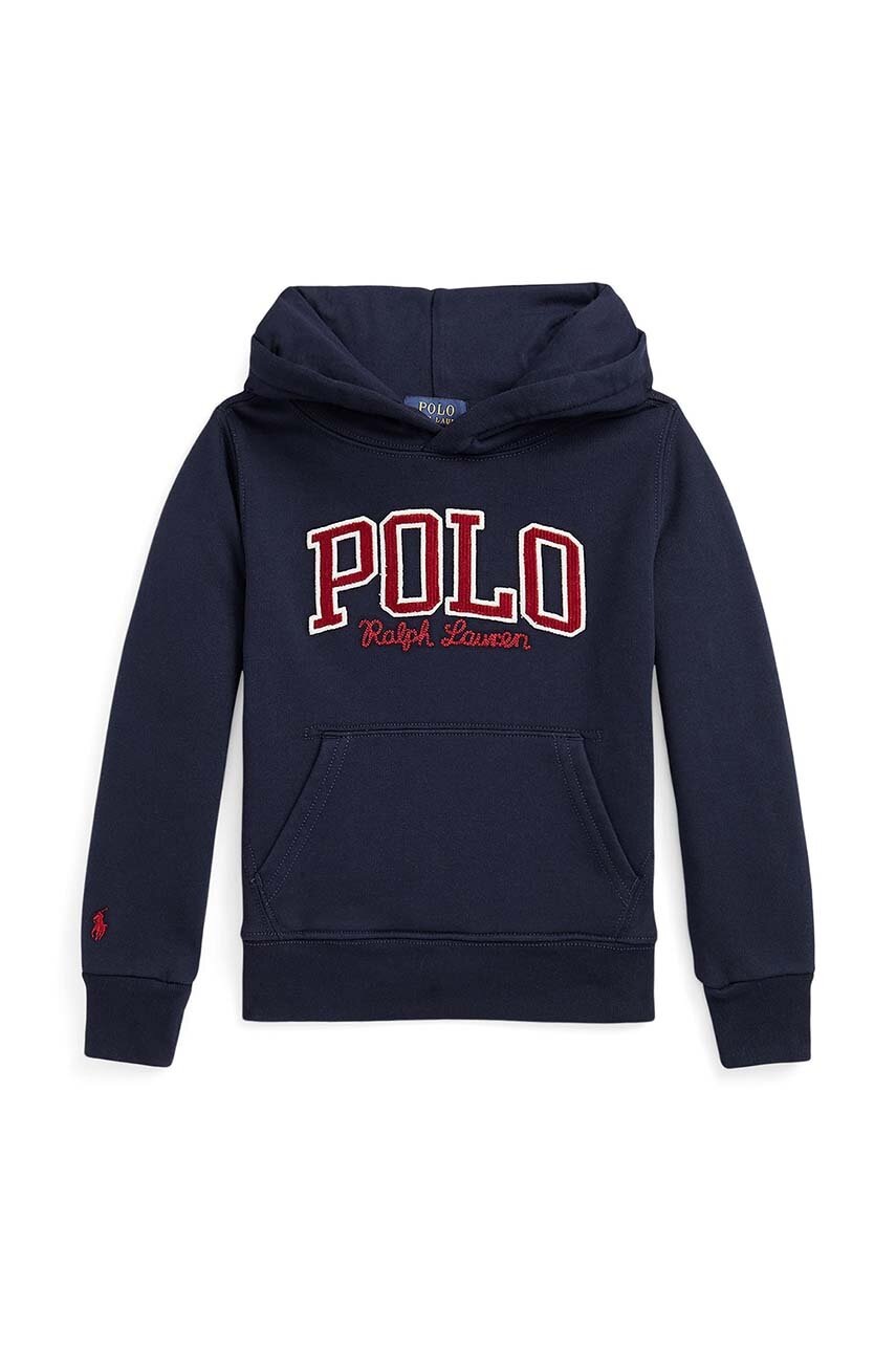

Детски суичър Polo Ralph Lauren в тъмносиньо с качулка с апликация, Тъмносин