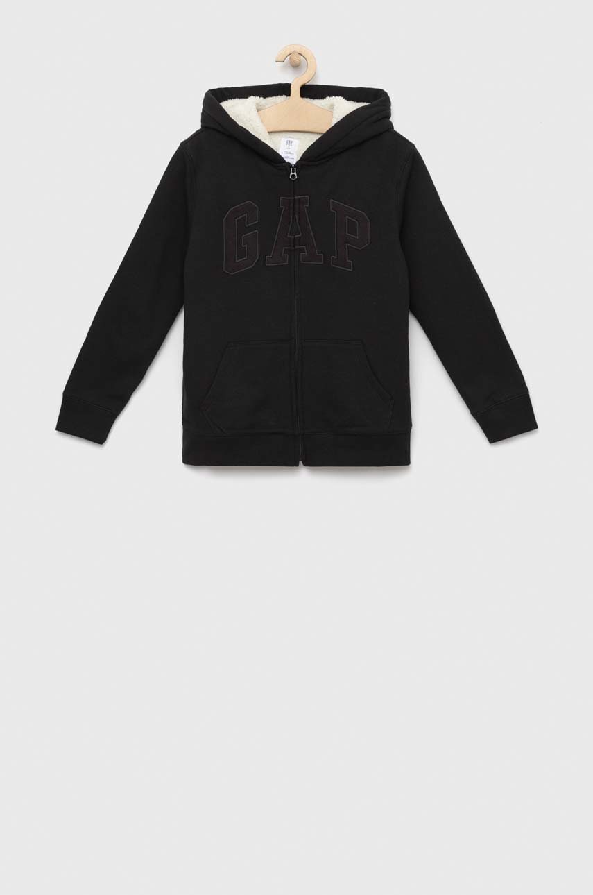 Gap bluza copii culoarea negru, cu glugă, neted