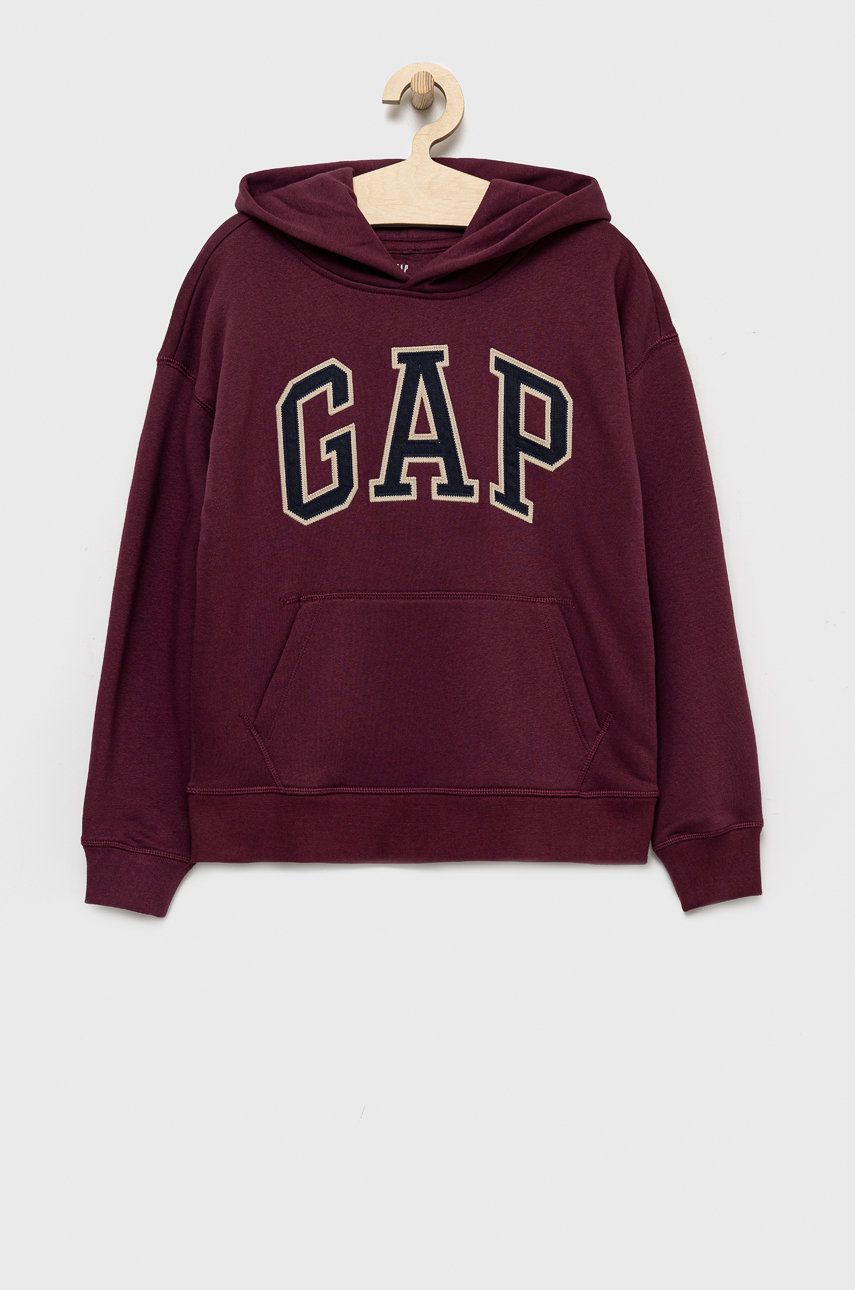 Gap GAP bluza dziecięca kolor fioletowy z kapturem z aplikacją