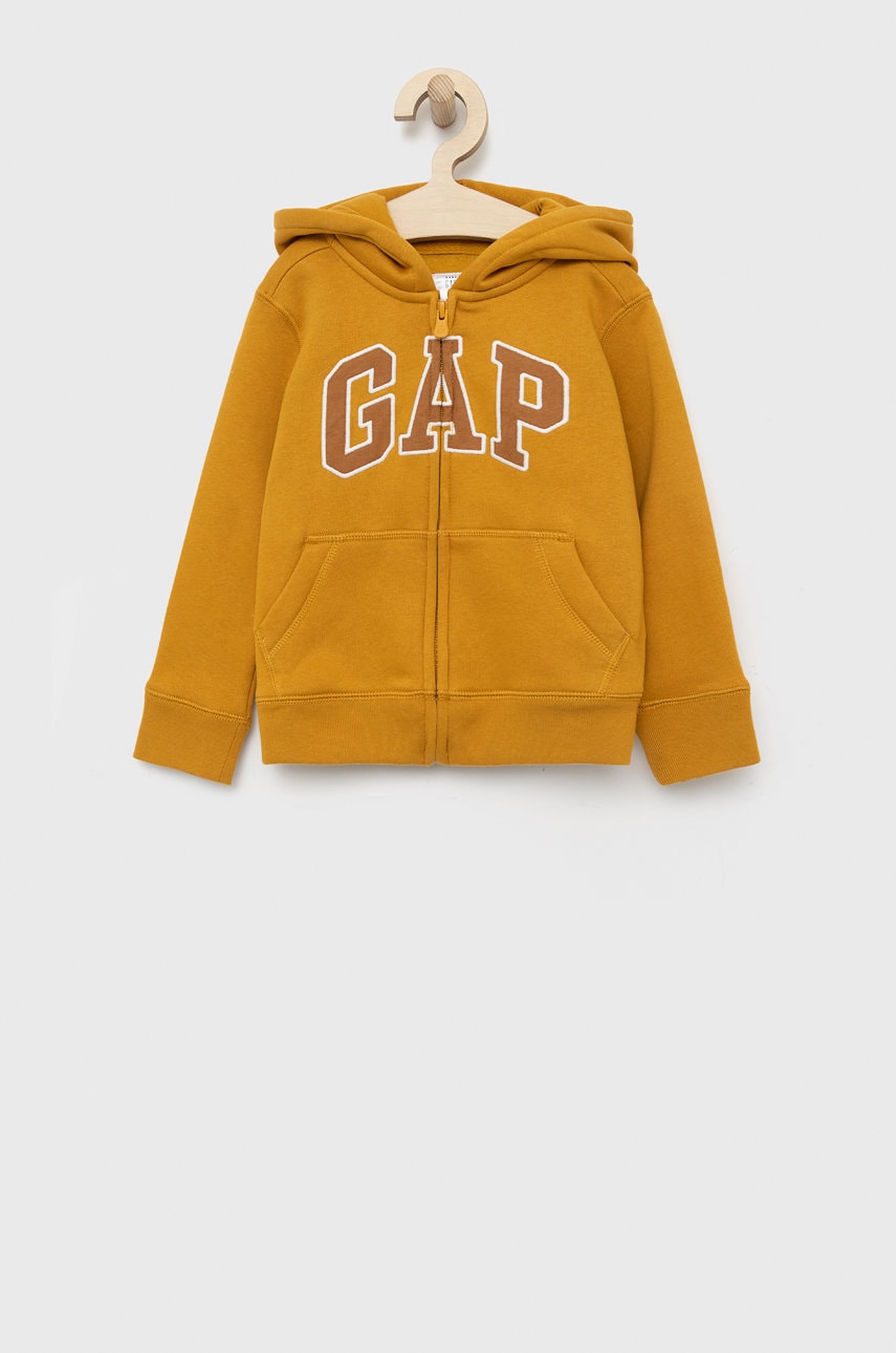 GAP bluza copii culoarea galben, cu glugă, cu imprimeu