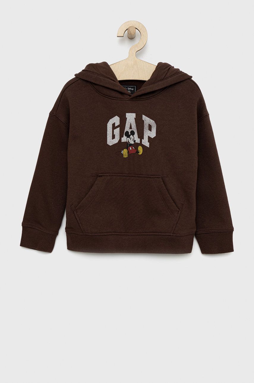 E-shop Dětská mikina GAP hnědá barva, s kapucí, s potiskem