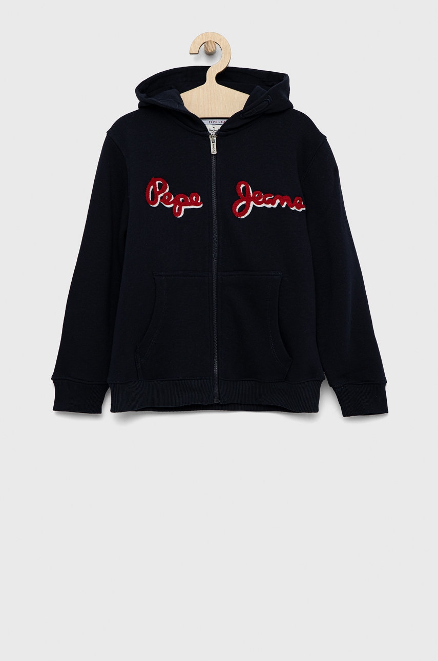 Pepe Jeans hanorac de bumbac pentru copii lamonty culoarea albastru marin, cu glugă, cu imprimeu