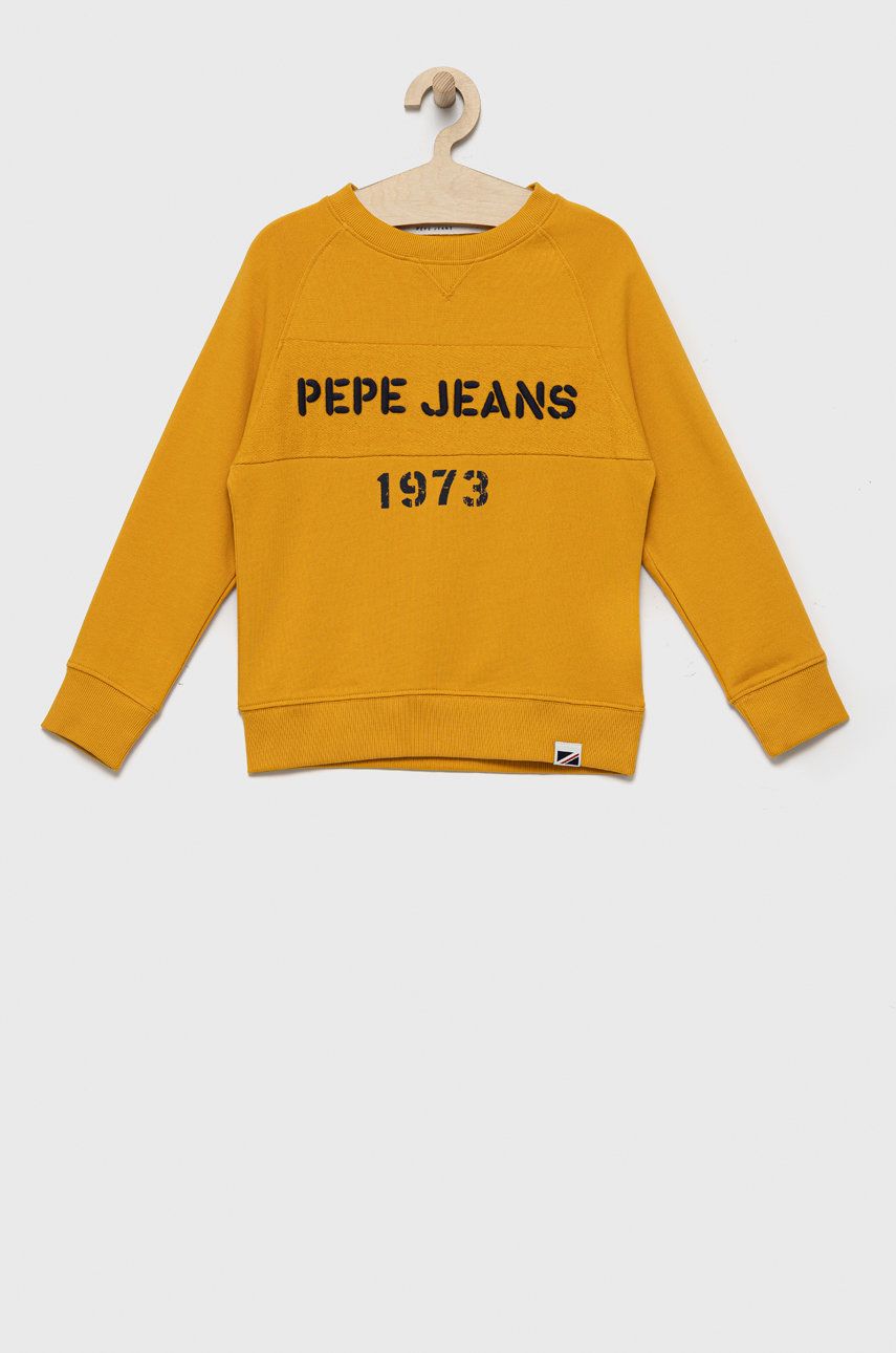 Pepe Jeans hanorac de bumbac pentru copii culoarea galben, modelator