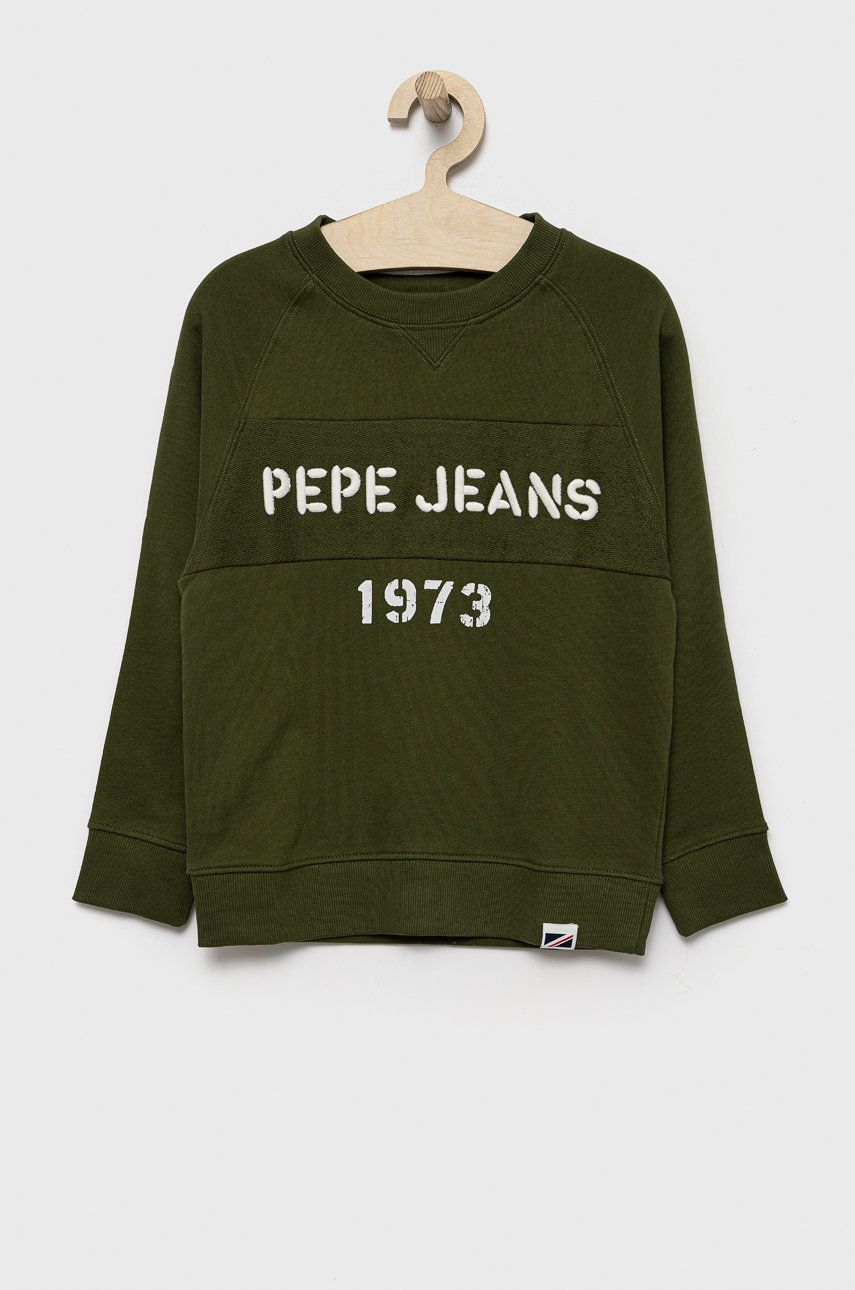 Pepe Jeans hanorac de bumbac pentru copii culoarea verde, cu imprimeu