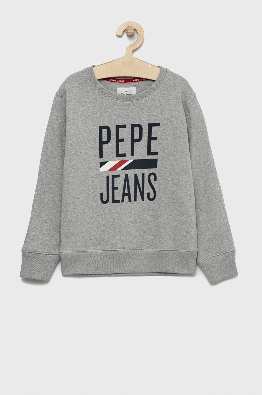 Pepe Jeans hanorac de bumbac pentru copii culoarea gri, neted