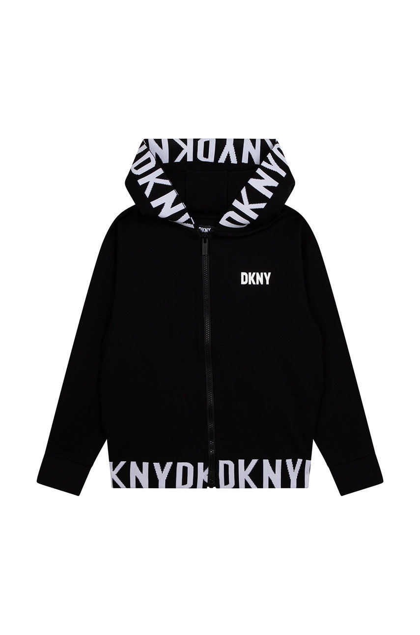 

Детски суичър Dkny в черно с качулка с принт, Черен