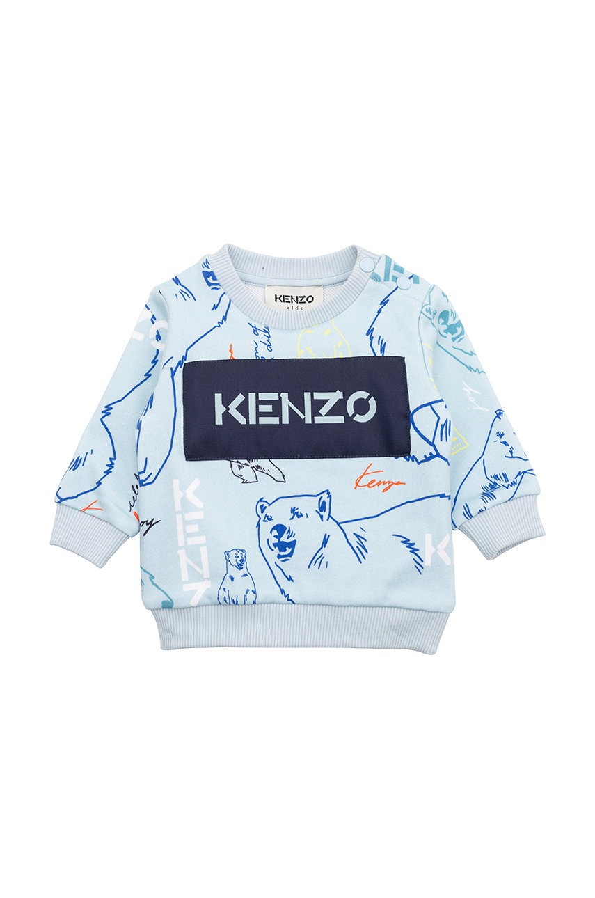 

Детски памучен суичър Kenzo Kids с десен, Син