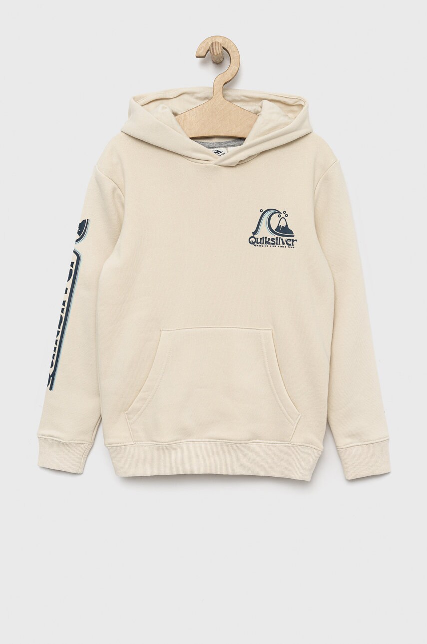 Quiksilver bluza copii culoarea bej, cu glugă, cu imprimeu