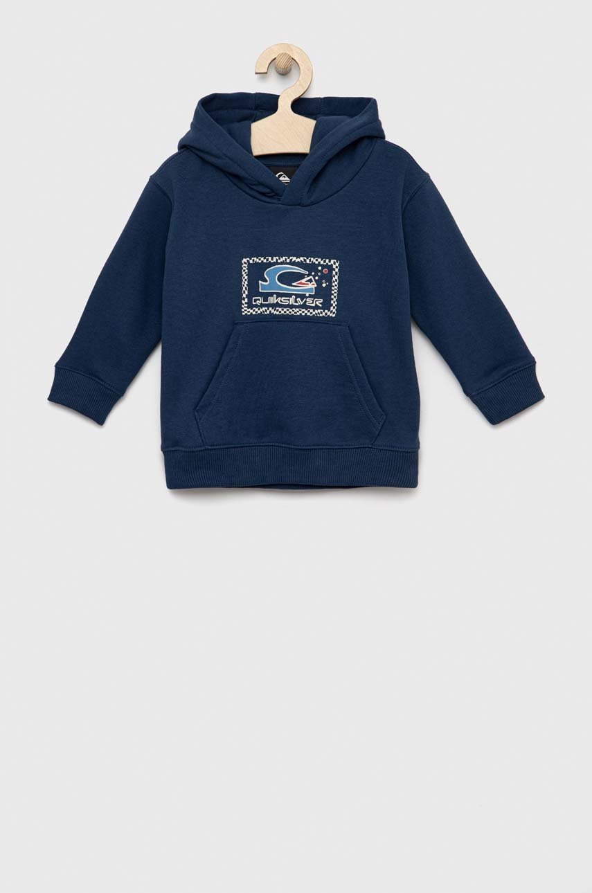 

Детски суичър Quiksilver в тъмносиньо с качулка с принт, Тъмносин