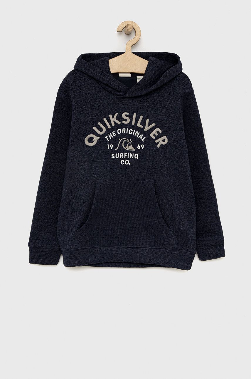 Levně Dětská mikina Quiksilver tmavomodrá barva, s kapucí, s aplikací