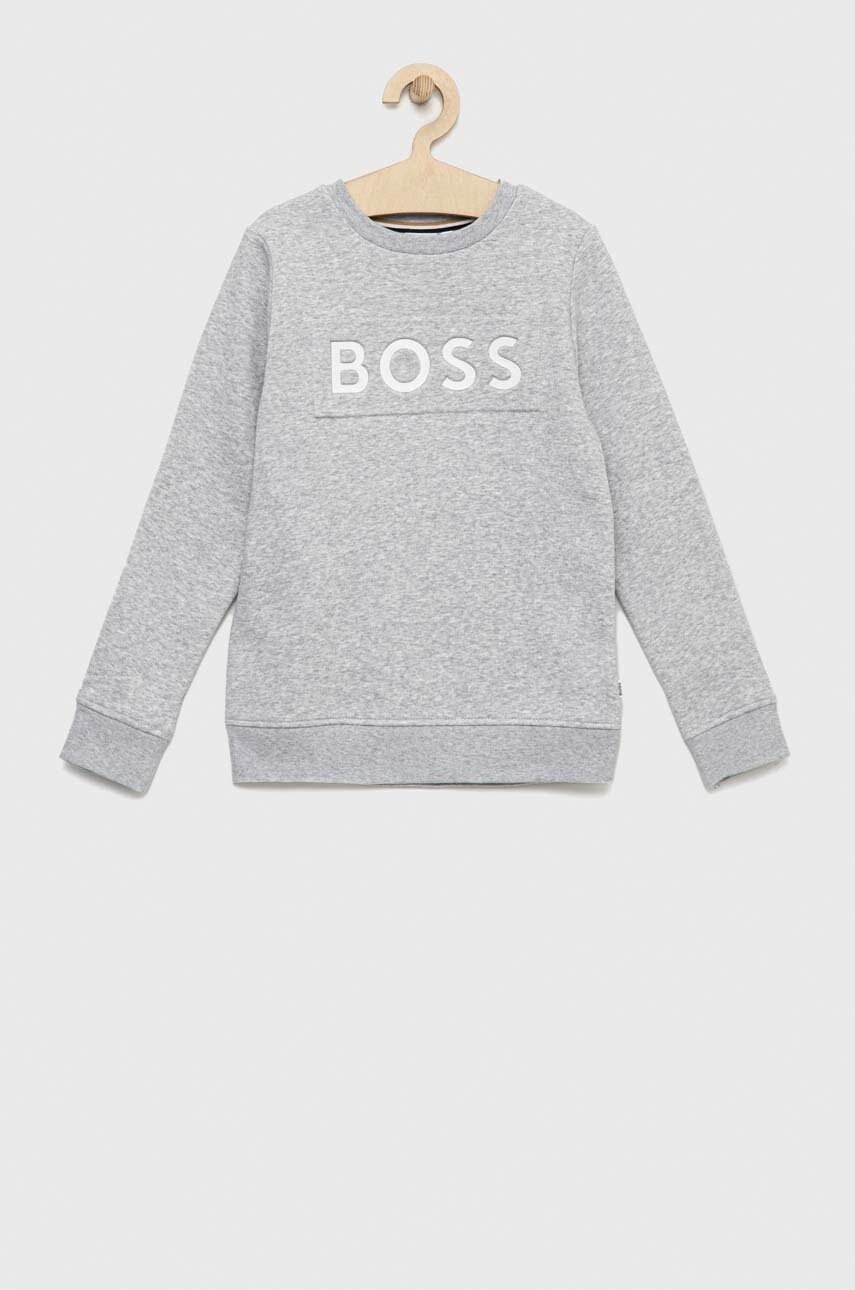 

Детски суичър BOSS в сиво с апликация, Сив