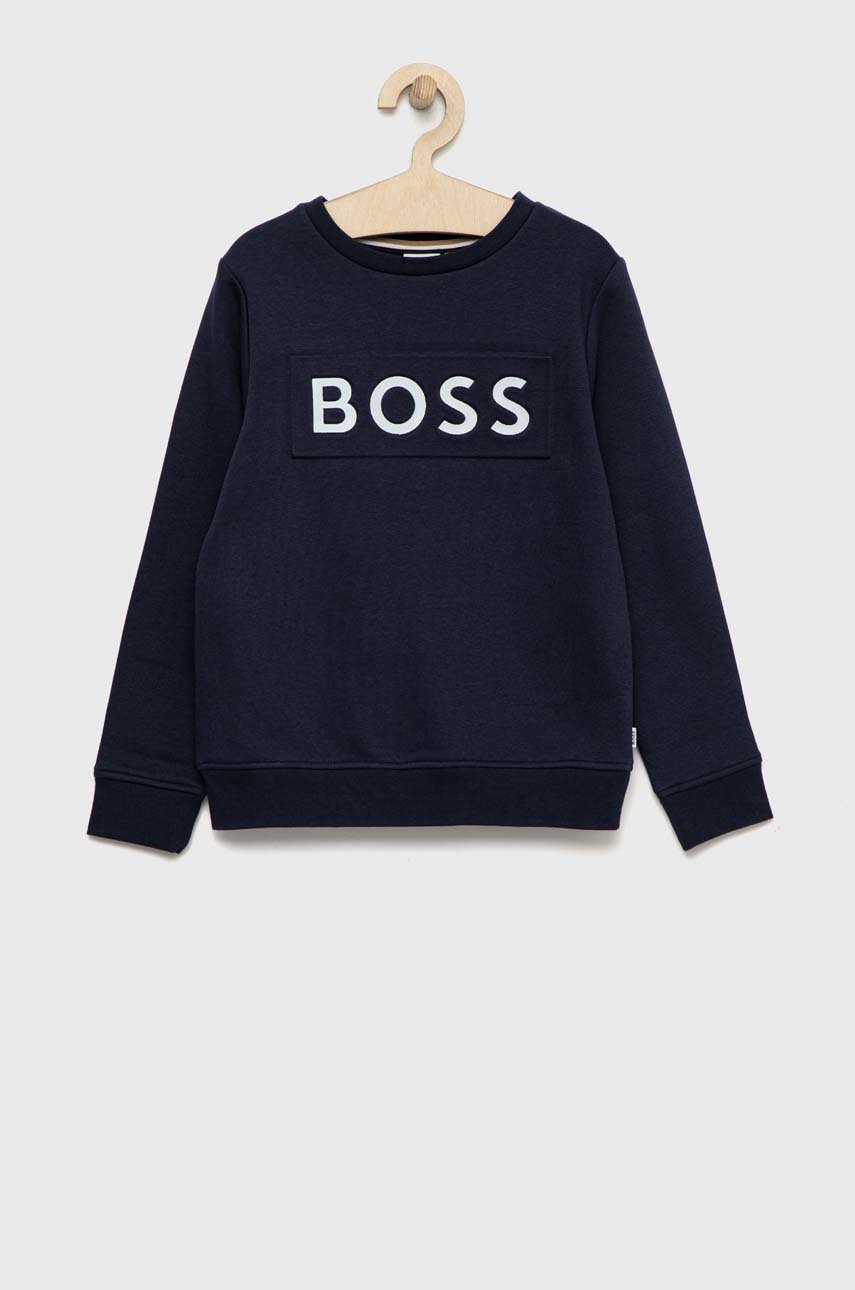 

Детски суичър BOSS в тъмносиньо с апликация, Тъмносин
